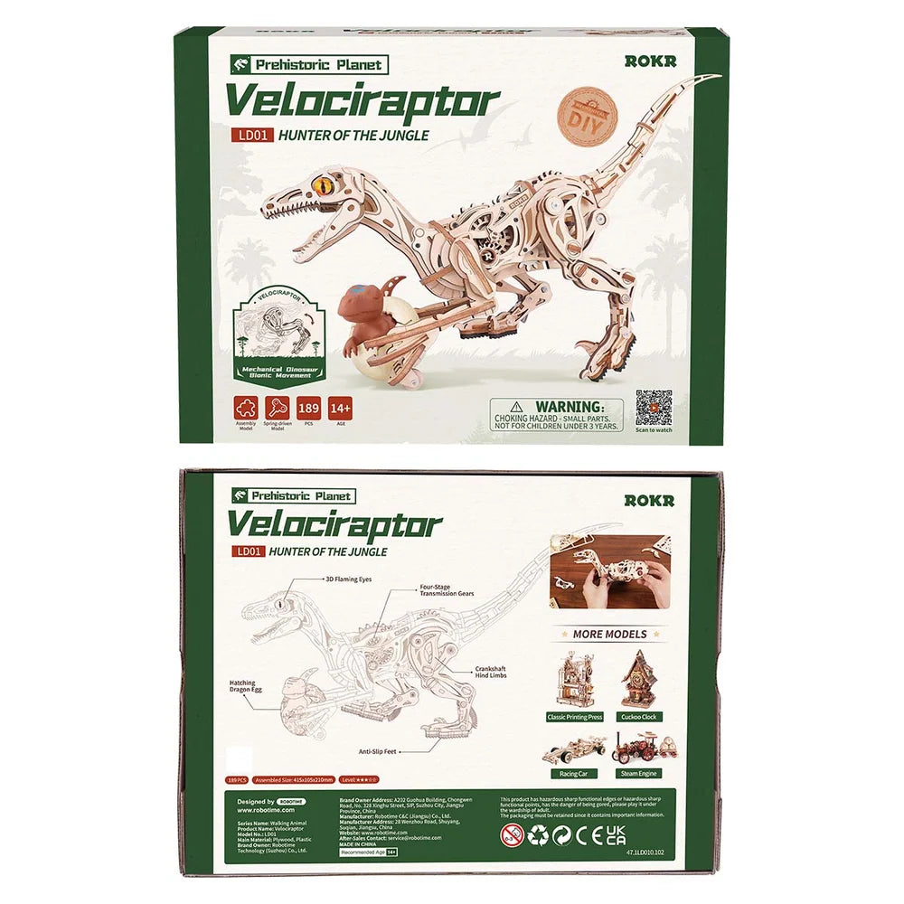 Velociraptor - Maqueta de madera que corre