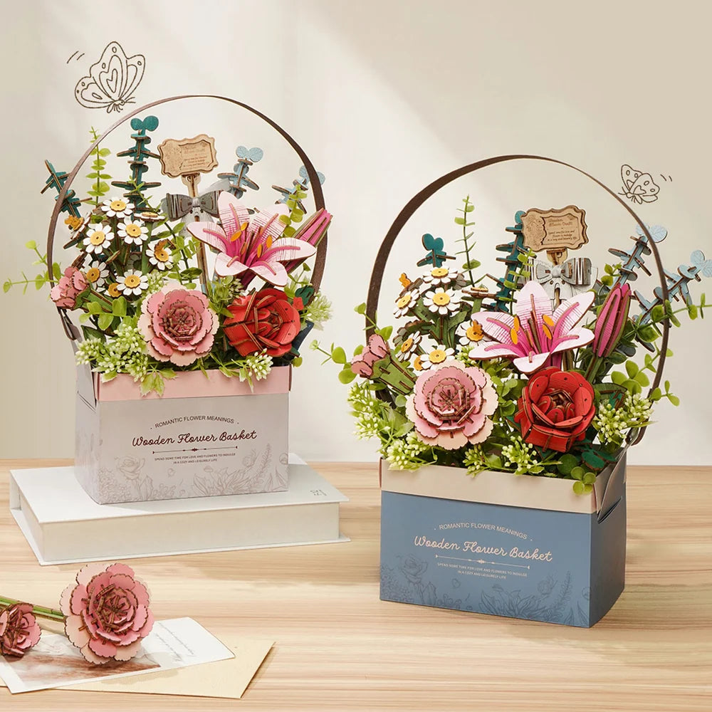 Canasta de Flores de Madera - Armable DIY