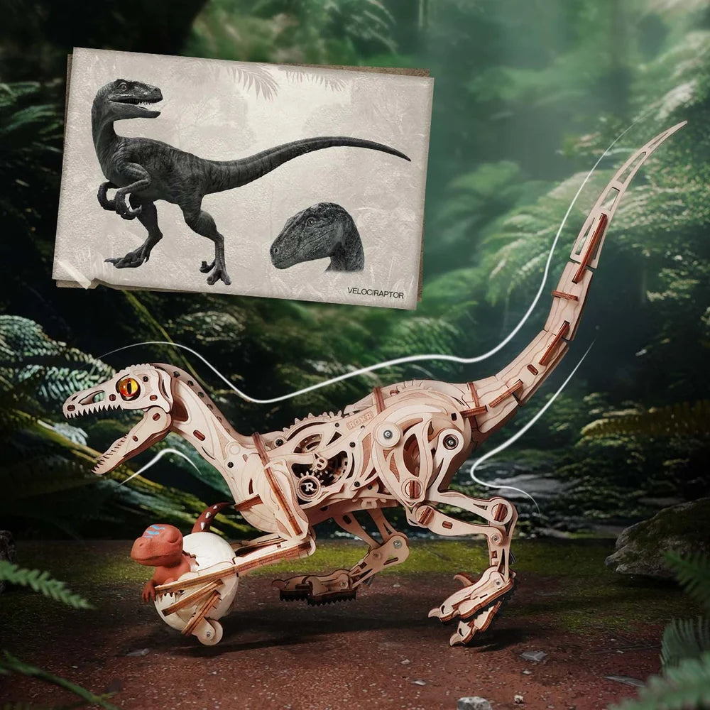 Velociraptor - Maqueta de madera que corre