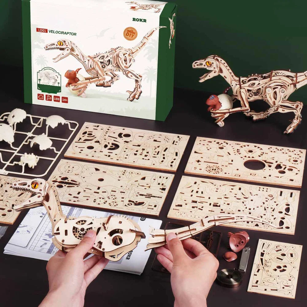 Velociraptor - Maqueta de madera que corre